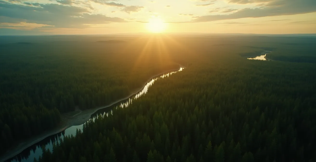 Vue aérienne de la forêt boréale canadienne avec ses écosystèmes intacts et sa riche biodiversité
