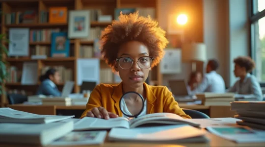 Illustration d'un citoyen attentif et critique naviguant dans un écosystème d'information numérique diversifié et équilibré