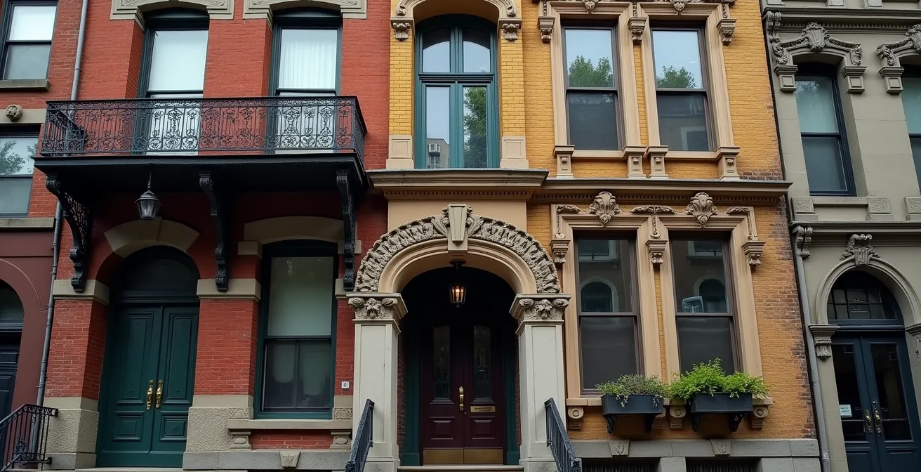 Montage urbain montrant des façades historiques, des détails architecturaux cachés et des bâtiments montréalais de différentes époques s'imbriquant dans une composition visuelle riche.