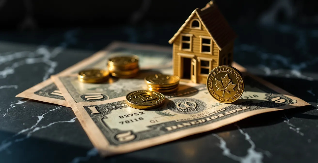 Composition artistique de différents éléments représentant les classes d'actifs avec une perspective montréalaise