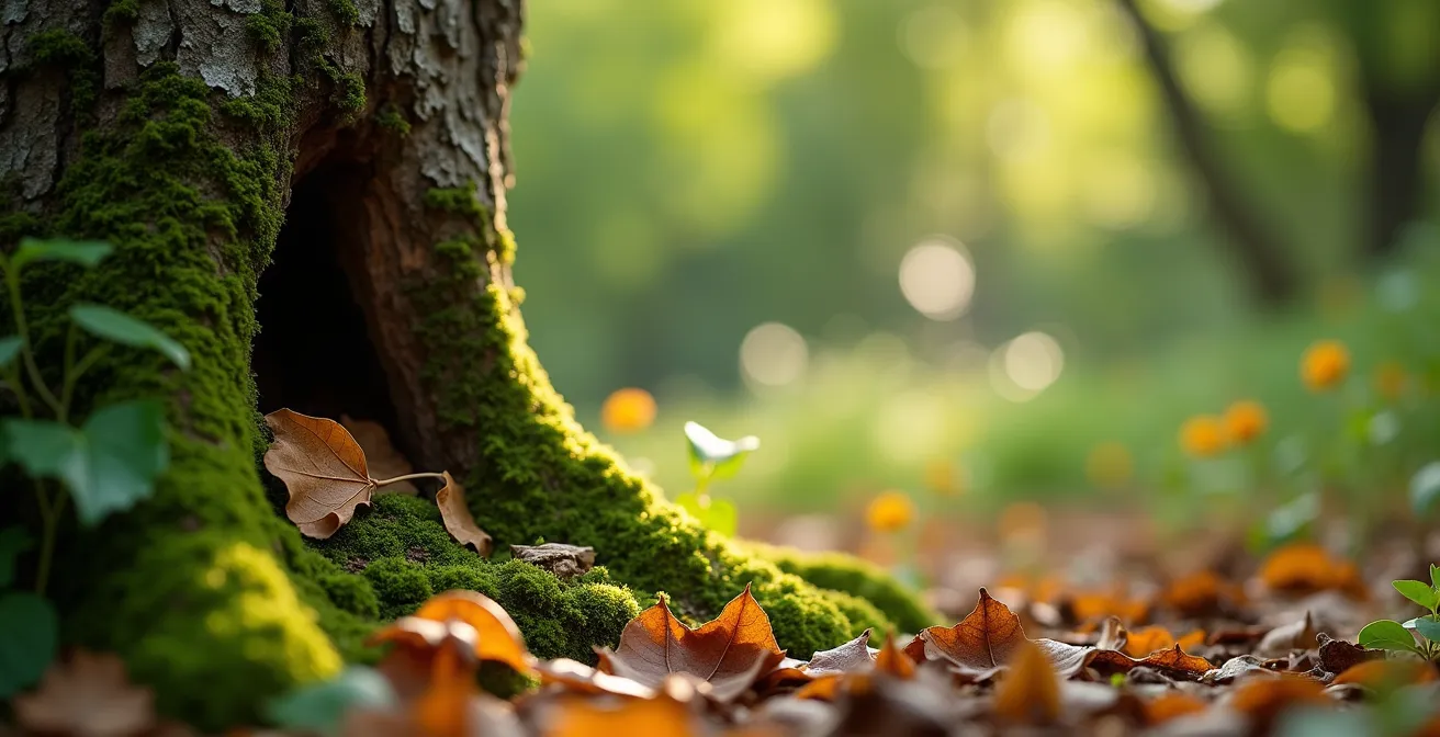 Corridor vert naturel reliant deux parcs urbains avec présence discrète d'animaux sauvages