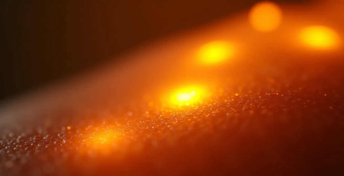 Gros plan d'une lampe de luminothérapie éclairant doucement un visage au petit matin