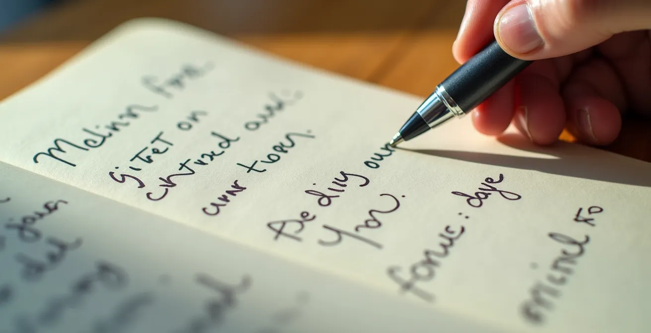 Gros plan sur un journal intime avec notes de pensées positives écrites à la main