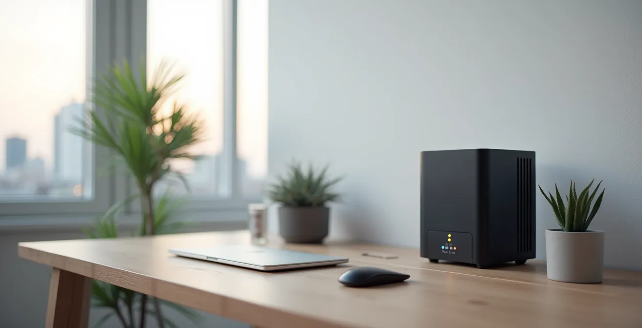 Arrangement minimaliste de trois supports de stockage représentant la règle 3-2-1