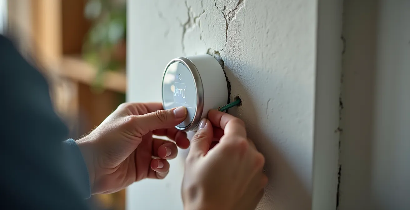 Gros plan sur l'installation d'un thermostat intelligent dans une maison québécoise