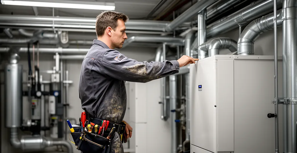 Technicien inspectant un système de chauffage commercial au propane
